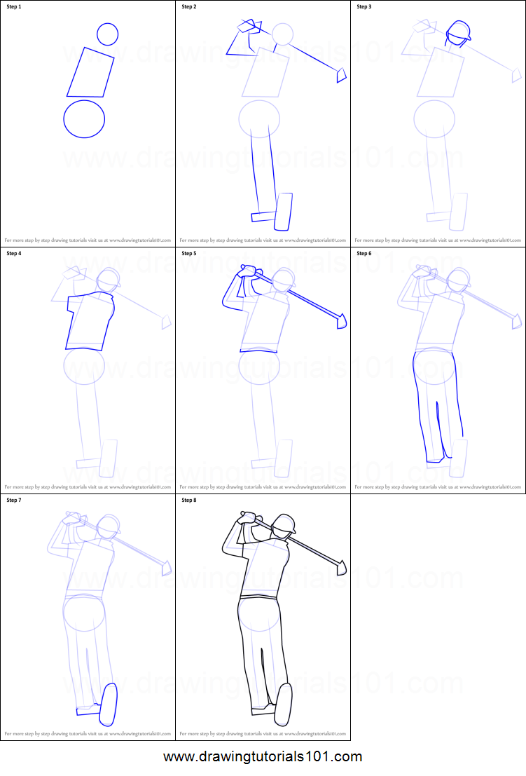 751x1107 How To Draw A Golf Player Printable Step - Golf Player Drawing