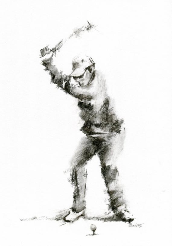 570x811 Teeing Off Original Golf Drawing Golf Artryder Etsy - Golf Player Drawing