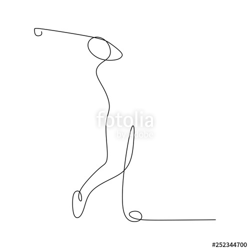 500x500 Continuous Line Drawing Of Golf Player Pull The Ball Stock Image - Golf Player Drawing