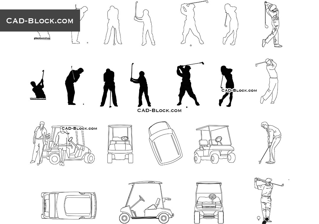 1080x760 Golf Cad Blocks Free Download, Dwg - Golf Player Drawing