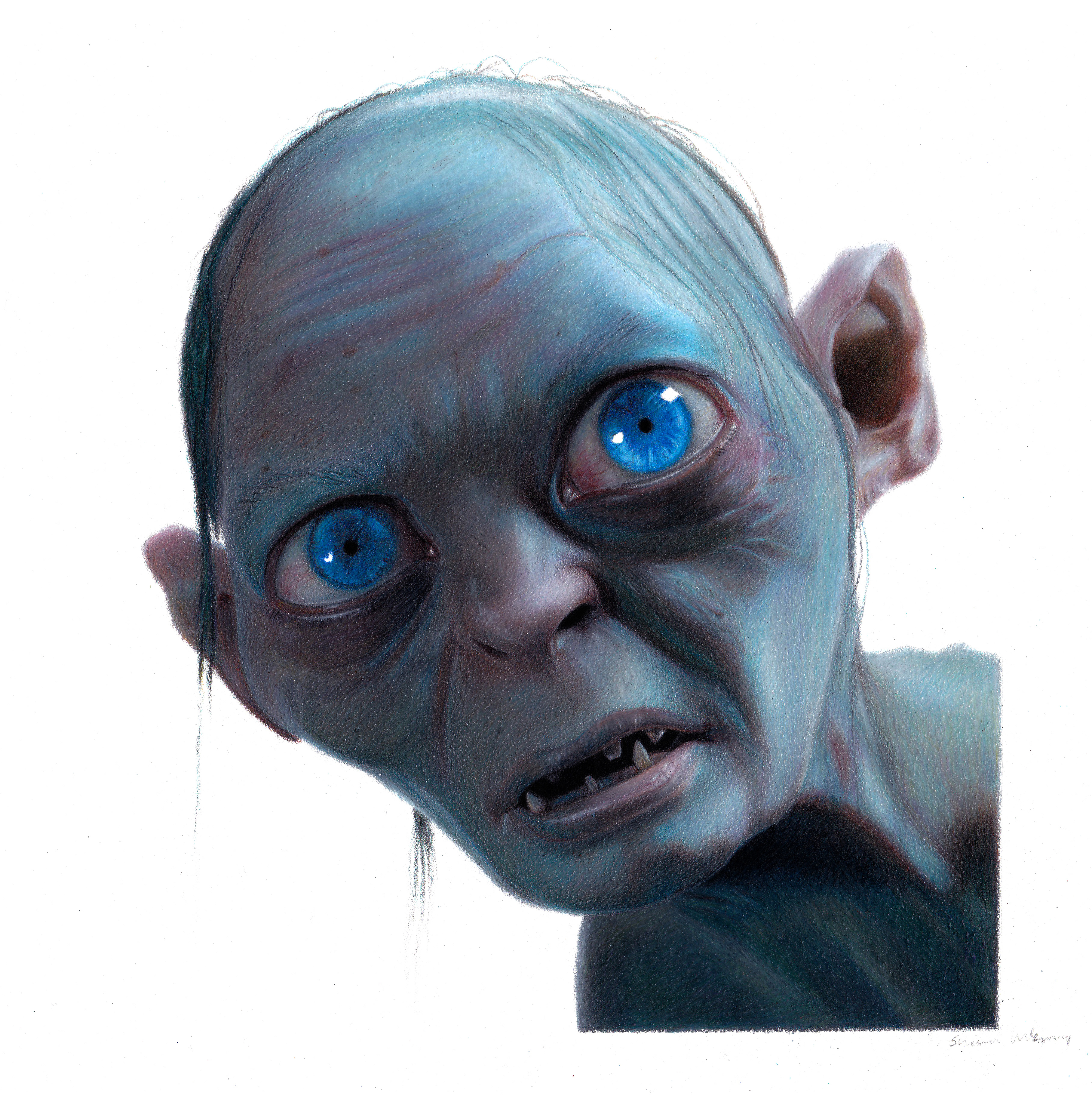 3632x3704 Colored Pencil Drawing Of Gollumsmeagol - Gollum Drawing