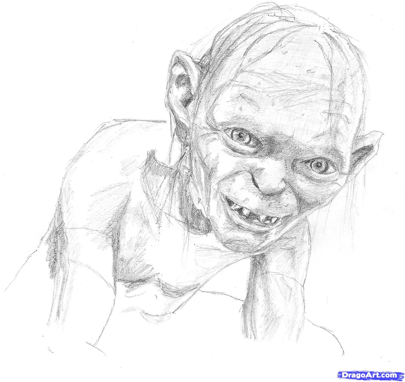 1415x1333 Draw Gollum, Step - Gollum Drawing