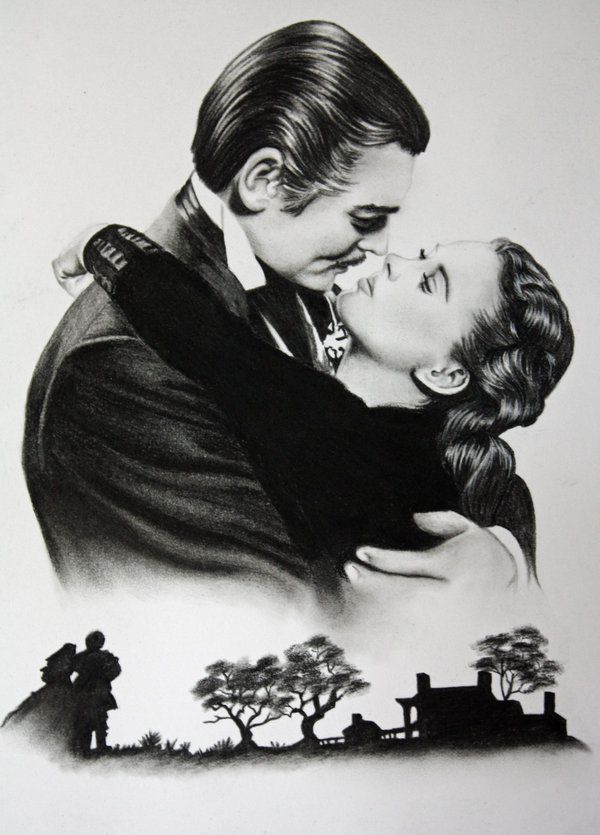 600x835 gone with the wind rhett and scarlett embracing charcoal drawing - Gone With The Wind Drawing