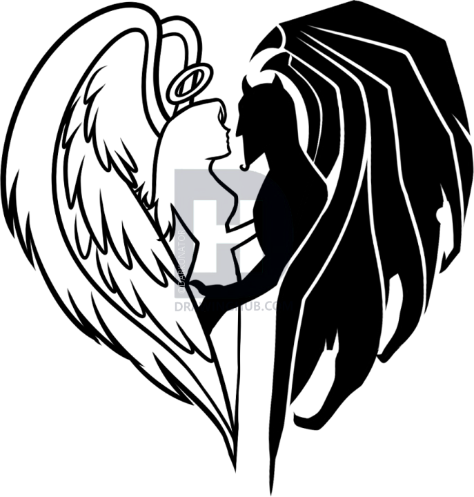 687x720 How To Draw Good And Evil Tattoo, Step - Good And Evil Drawings