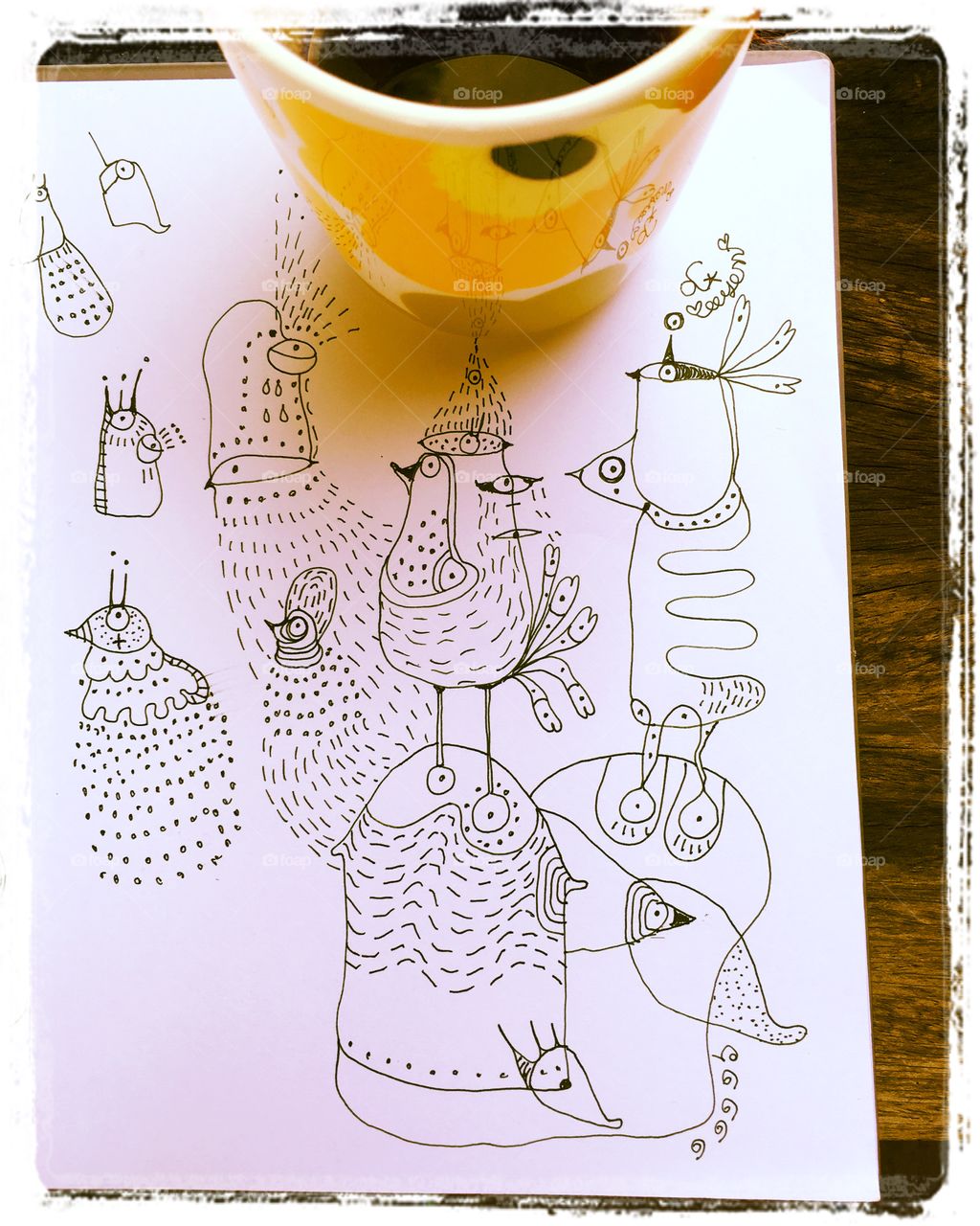 1024x1280 Good Morning, Drawing Birds, Drink Coffee, Relax Time - Good Morning Drawing