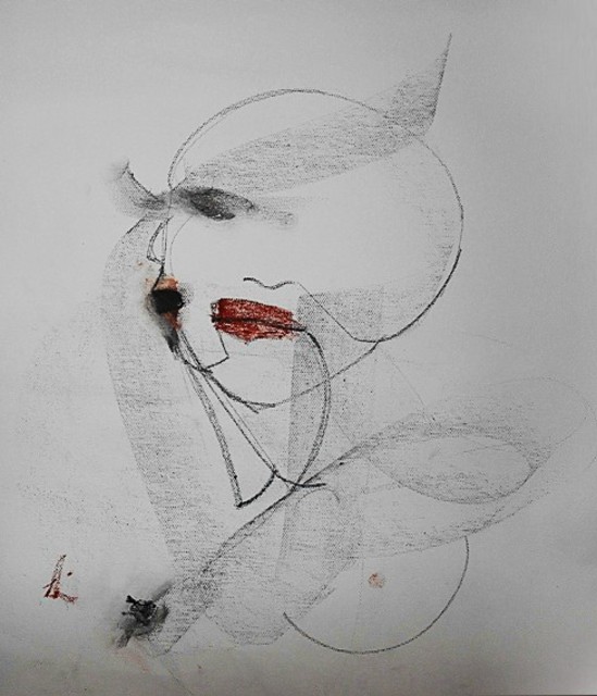 549x640 Emilio Merlina Artwork Goodnight Kiss Original Drawing Charcoal - Good Night Drawing