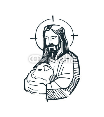 356x400 Jesus Good Shepherd Hand Drawn Vector Illustration Or Drawing - Good Shepherd Drawing