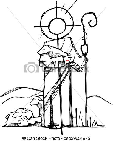 379x470 Jesus Christ Good Shepherd Hand Drawn Vector Illustration - Good Shepherd Drawing