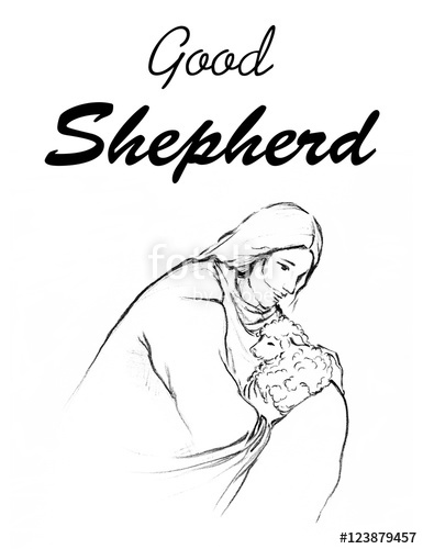 385x500 Jesus Holding A Lamb In His Arms Drawing Line Art Illustration - Good Shepherd Drawing