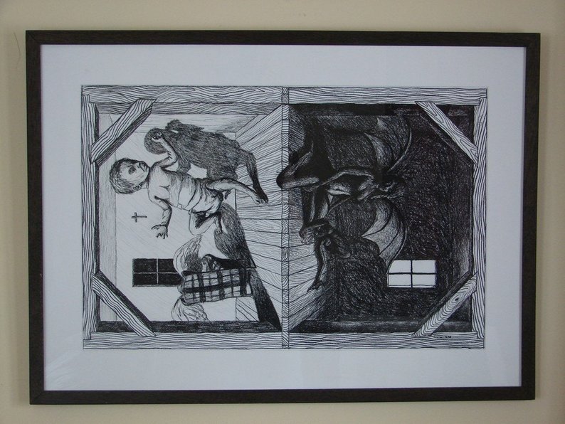794x596 Original Surreal Charcoal Good Vs Evil Drawing One Etsy - Good Vs Evil Drawing