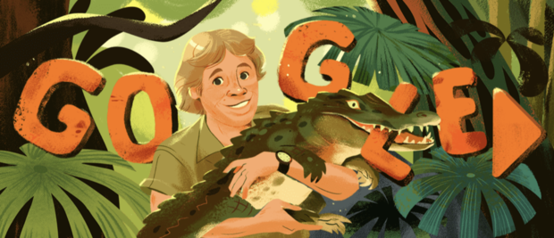 620x267 steve irwin honored as google doodle celebrates crocodile hunter - Google Drawing Art