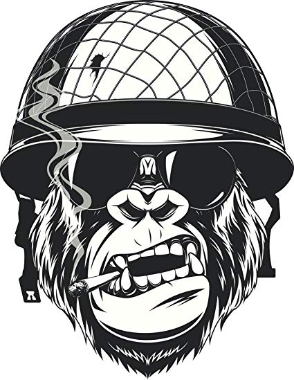 425x549 Cool Black And White Gorilla Monkey Soldier Cartoon - Gorilla Cartoon Drawing