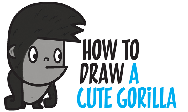 600x357 How To Draw A Cute Cartoon Kawaii Gorilla With Easy Step - Gorilla Cartoon Drawing