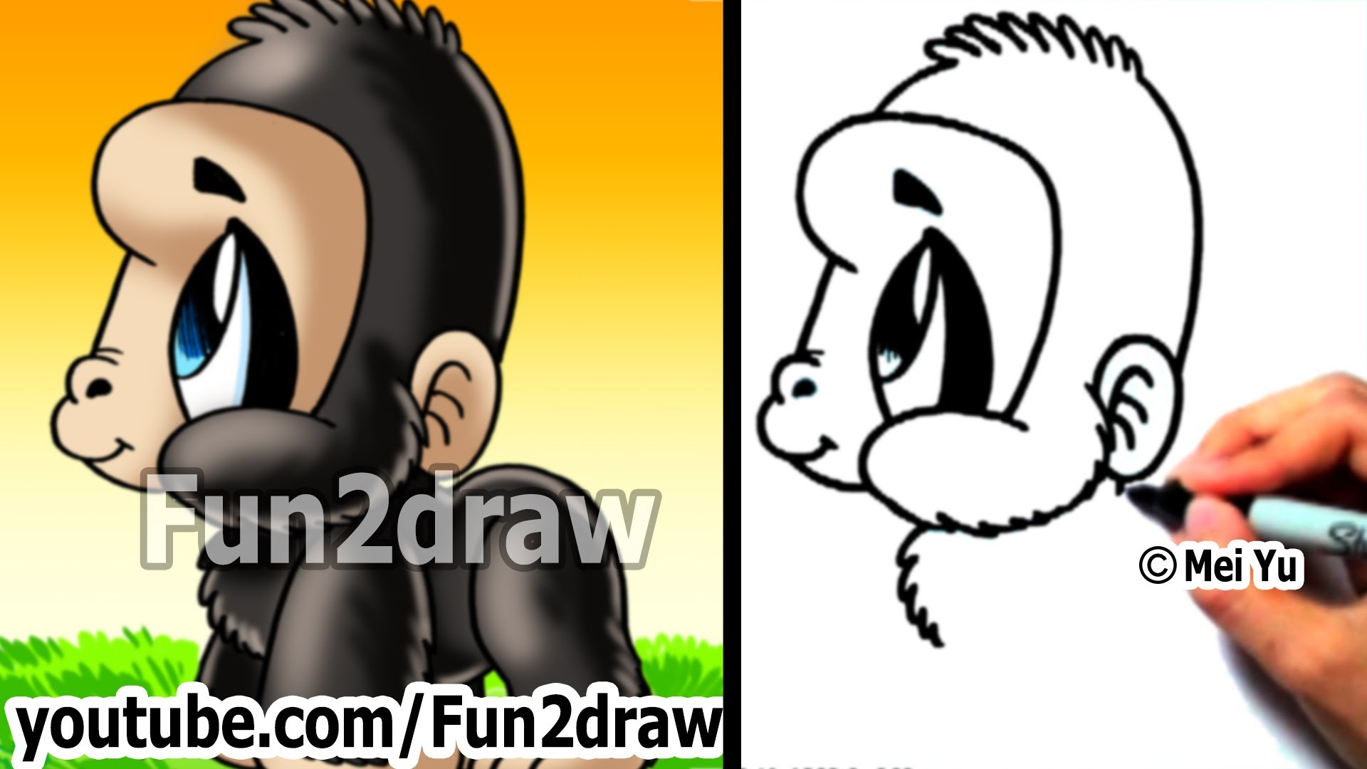 1920x1080 Easy Drawing Lessons How To Draw Monkeys + Apes Gorilla Cute - Gorilla Drawing For Kids