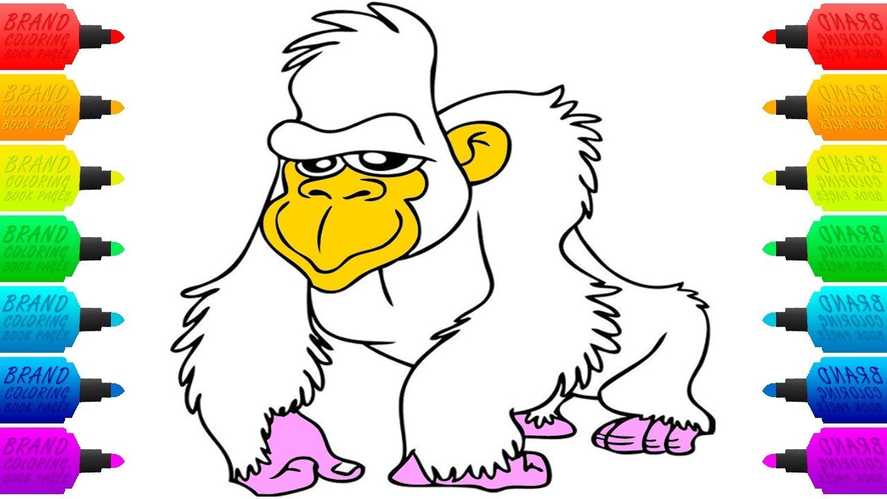 1280x720 Gorilla Coloring Book Pages Drawing And Colouring Wild Animals - Gorilla Drawing For Kids