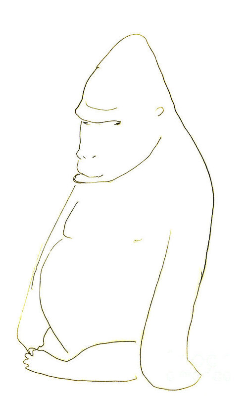 501x799 Line Drawing Of A Western Gorilla Art Print - Gorilla Line Drawing