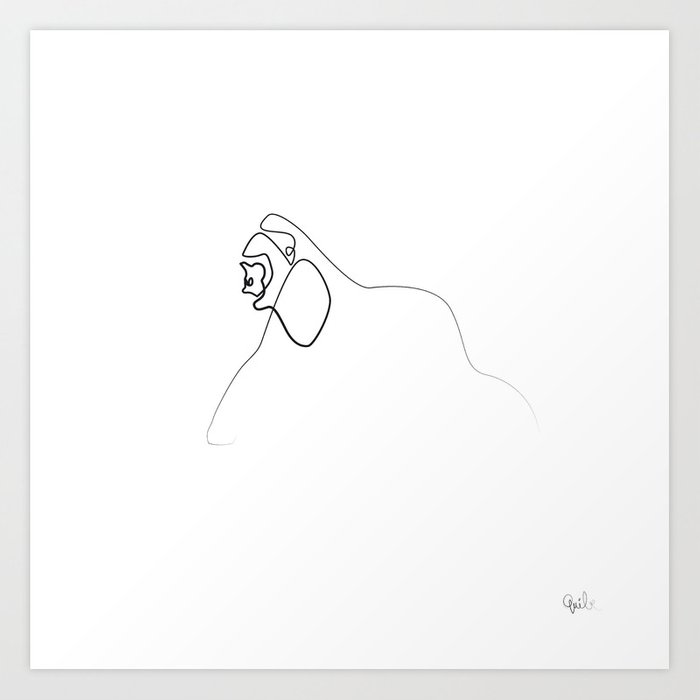 700x700 One Line Walking Gorilla Art Print - Gorilla Line Drawing