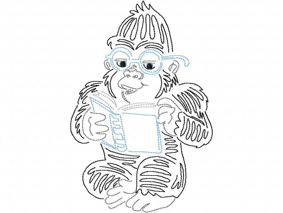 934x702 Reading Gorilla Line Art Book Pillow Machine Embroidery Design - Gorilla Line Drawing