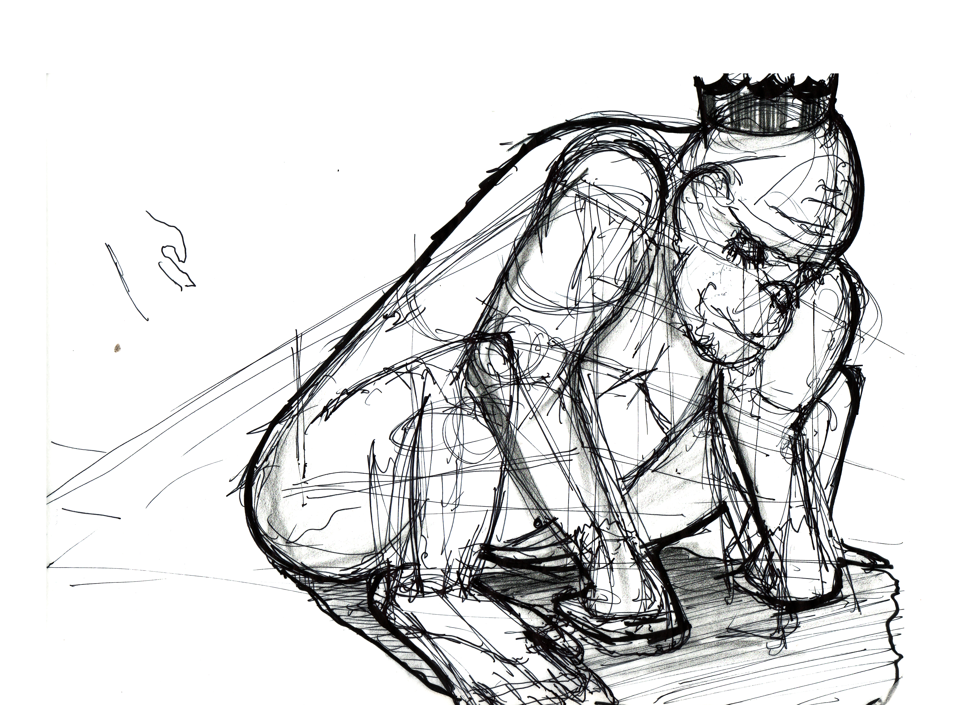 3864x2824 Sad Princess Gorilla Lineweights - Gorilla Line Drawing