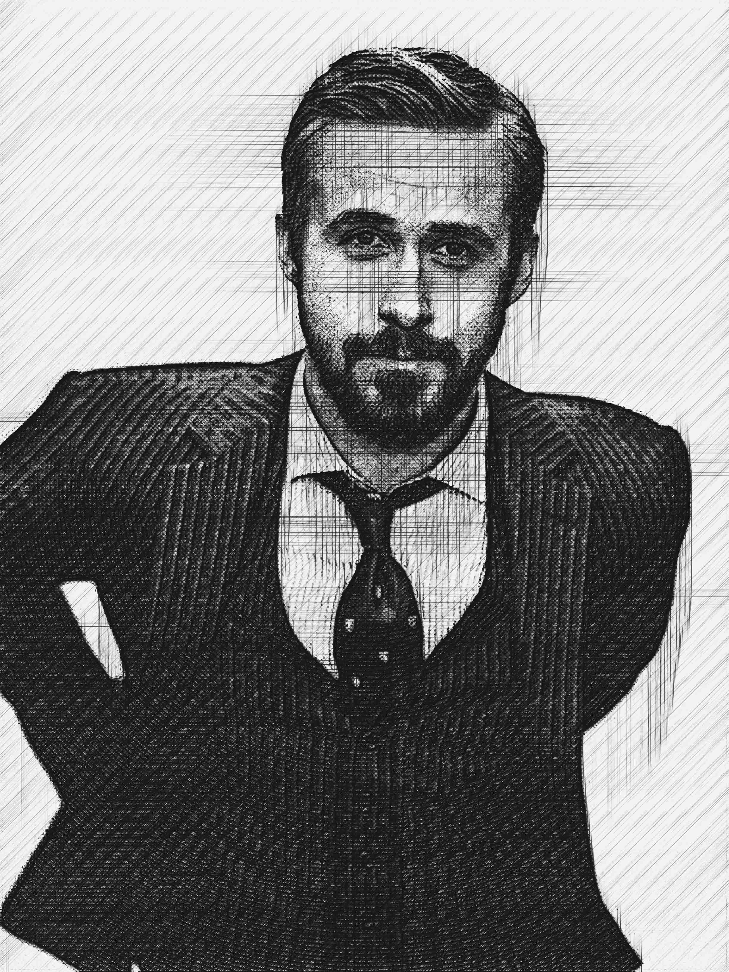 2450x3268 Ryan Gosling Him Self Portrait Drawing, Drawings, Drawing Tips - Gosling Drawing