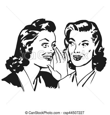 450x470 Two Vintage Girls Gossip, Vintage Vector Black Icon Artwork - Gossip Drawing