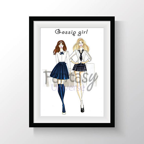 570x570 Gossip Girl Fashion Illustration Print Stampa Colorata Etsy - Gossip Girl Drawing