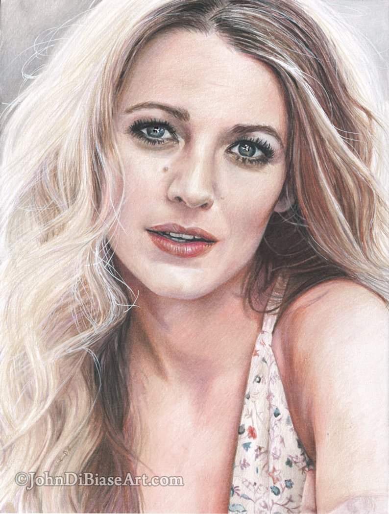 794x1049 colored pencil drawing print of blake lively the shallows etsy - Gossip Girl Drawing