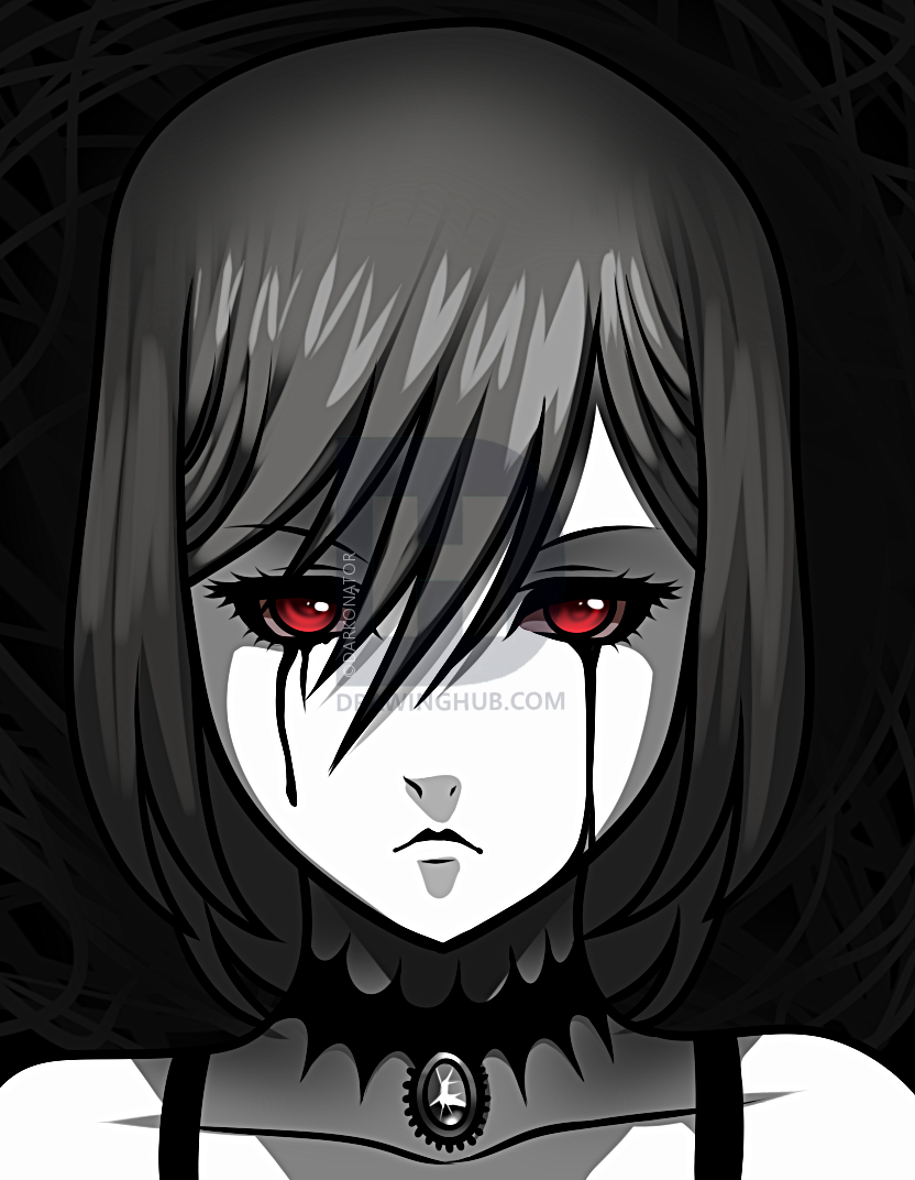 832x1072 how to draw a sad goth girl, step - Goth Girl Drawing