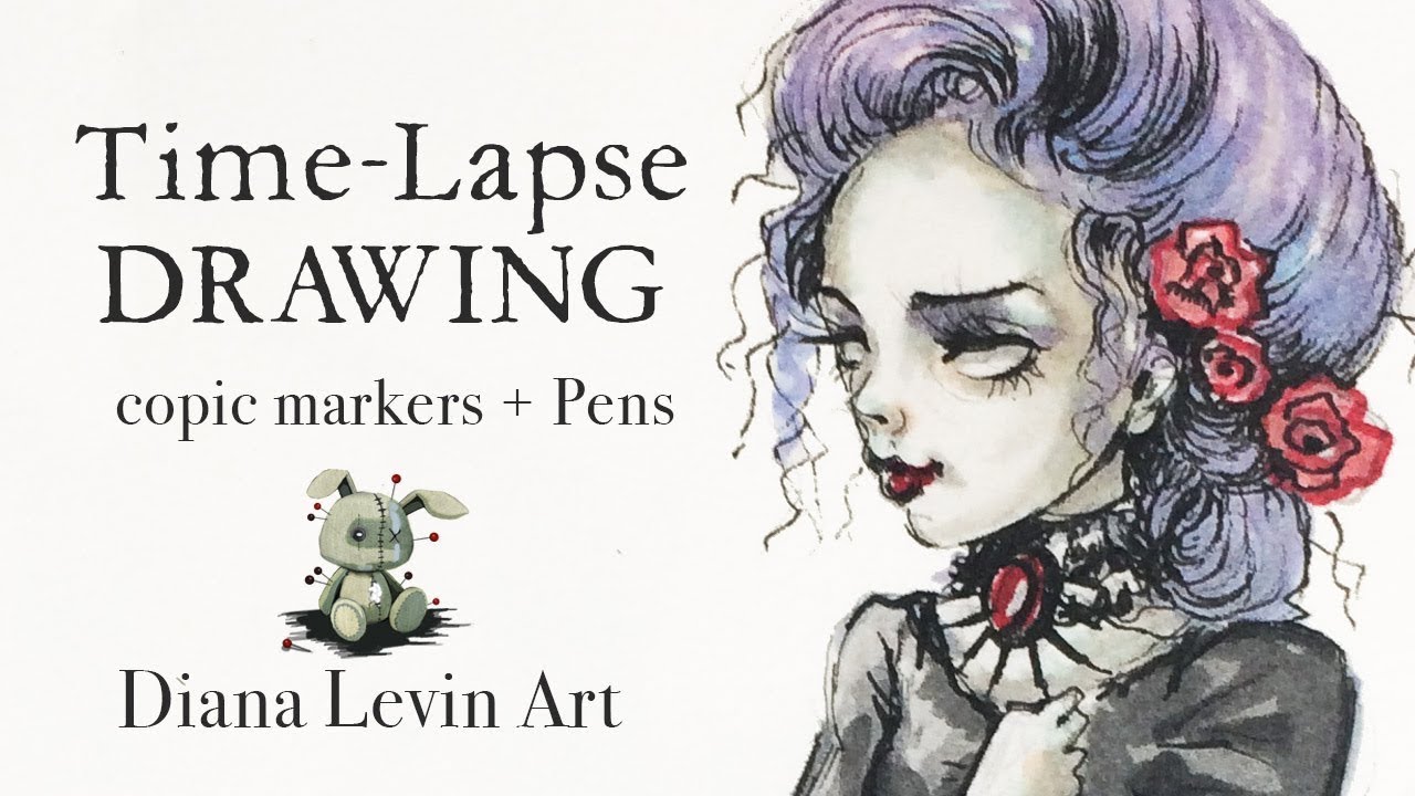 1280x720 time lapse goth girl copic marker and pen and ink drawing - Goth Girl Drawing