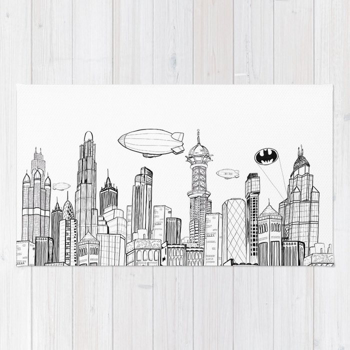 Gotham City Skyline Rug - Gotham City Drawing Easy. 