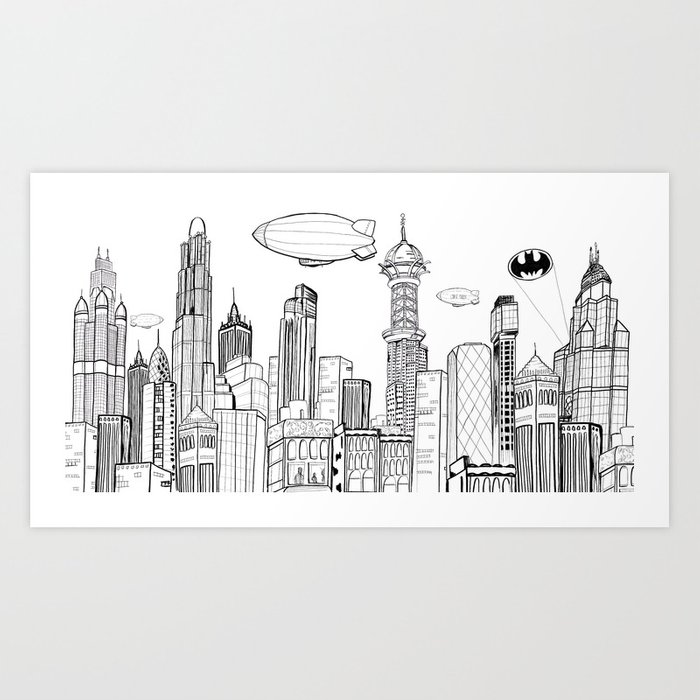 700x700 Gotham City Skyline Art Print - Gotham City Skyline Drawing