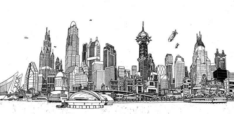 800x391 gotham city skyline danielle gotham city, city drawing - Gotham...