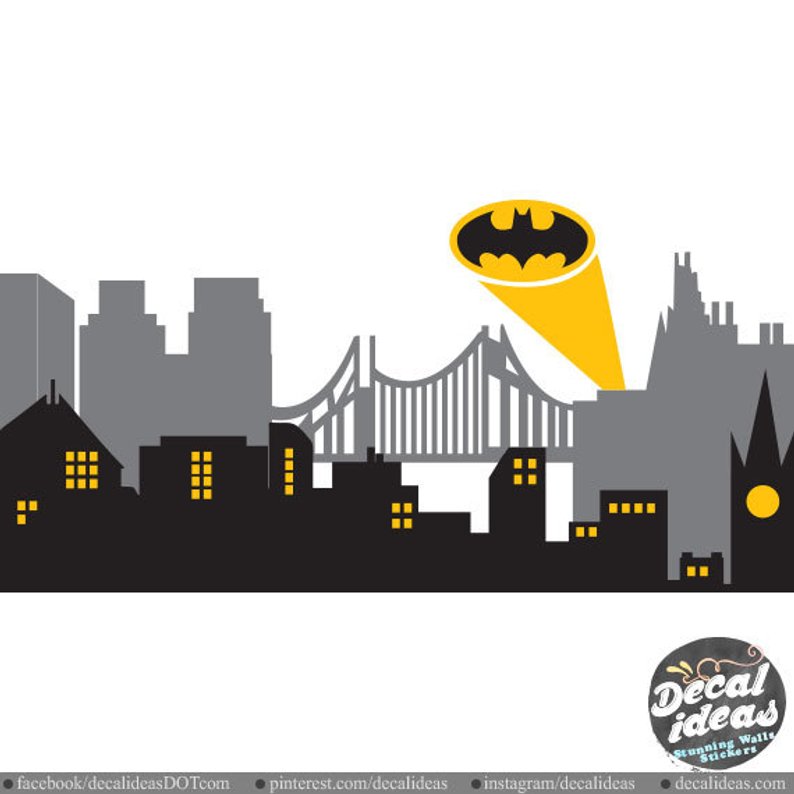 794x794 superhero wall decal gotham city wall decal city skyline etsy - Gotham City Skyline Drawing