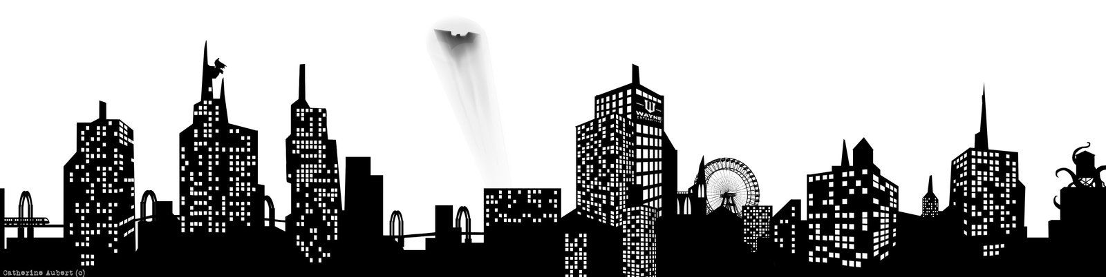 Line Art For Gotham City Drawn - Gotham City Skyline Drawing. 