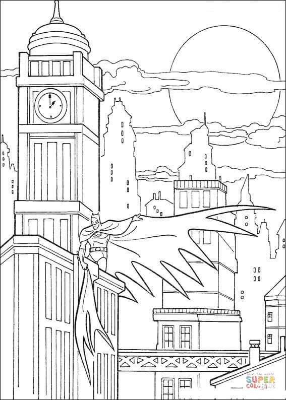 567x794 Batman In Gotham City Coloring - Gotham City Skyline Drawing