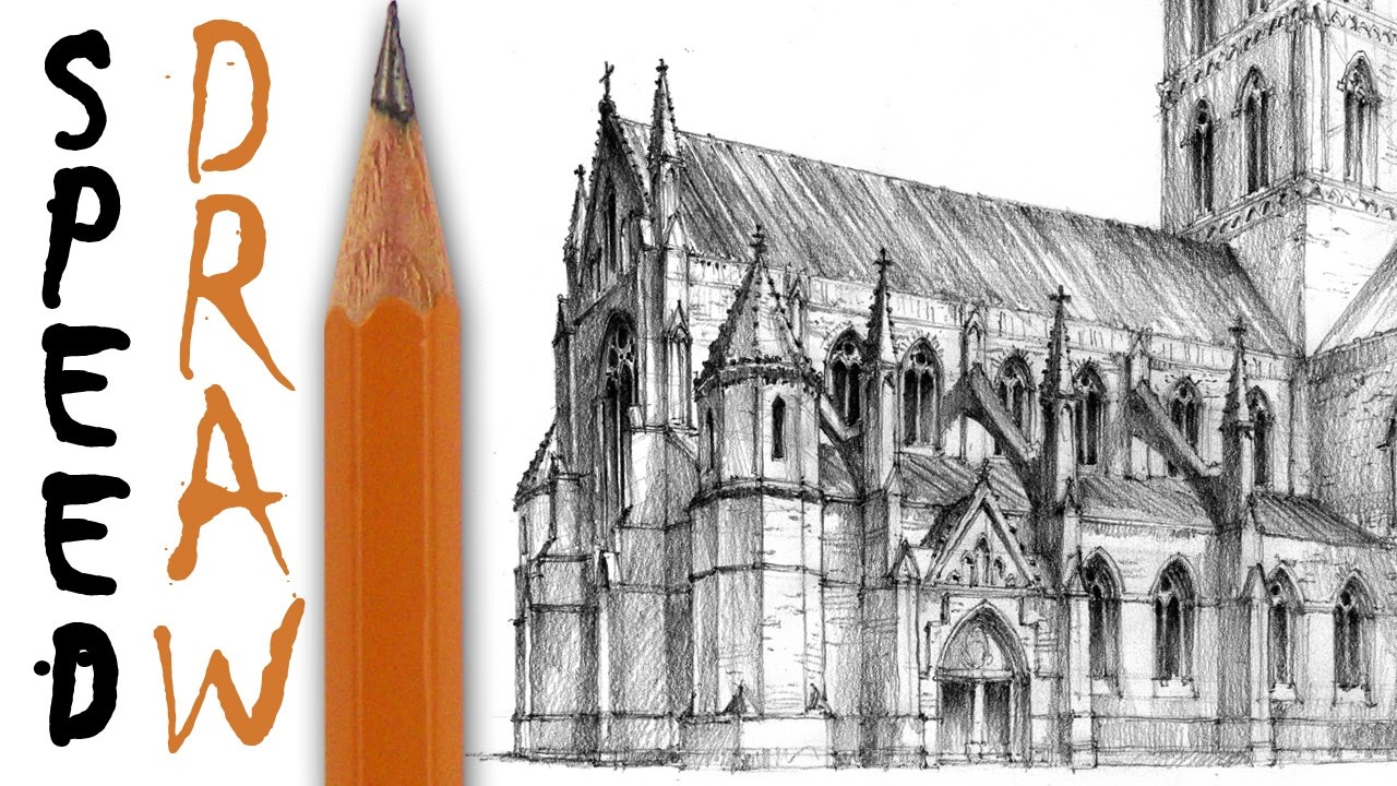 1280x720 How To Draw A Gothic Church - Gothic Architecture Drawing
