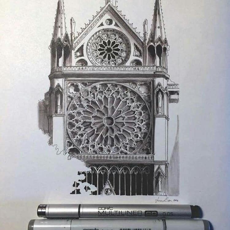 750x750 Incredible Miniature Architectural Drawings - Gothic Architecture Drawing