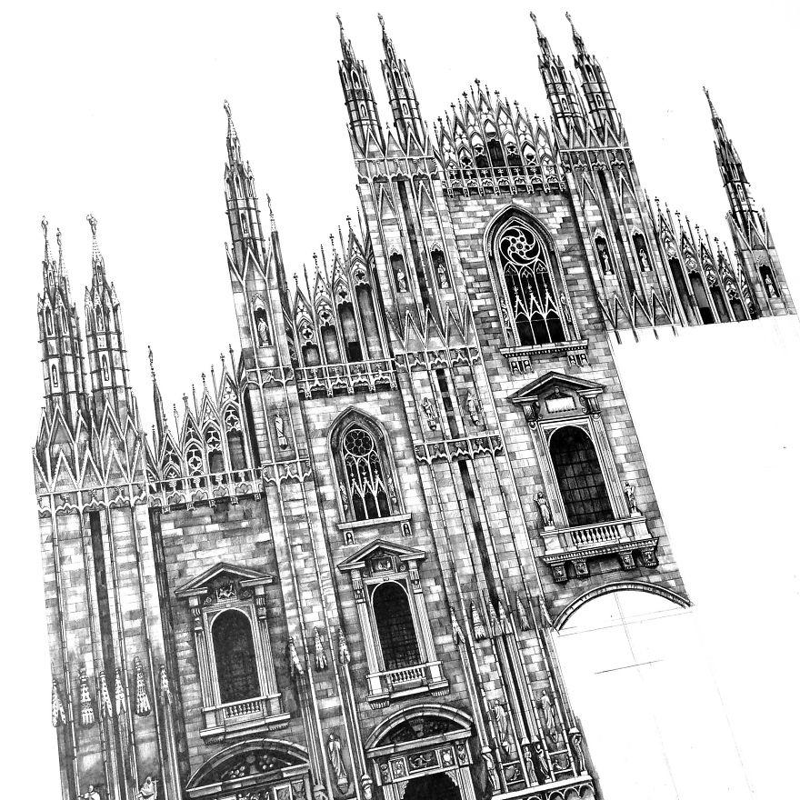 880x880 Pencil Drawing Photorealistic Architectural Drawing Of Famous - Gothic Architecture Drawing