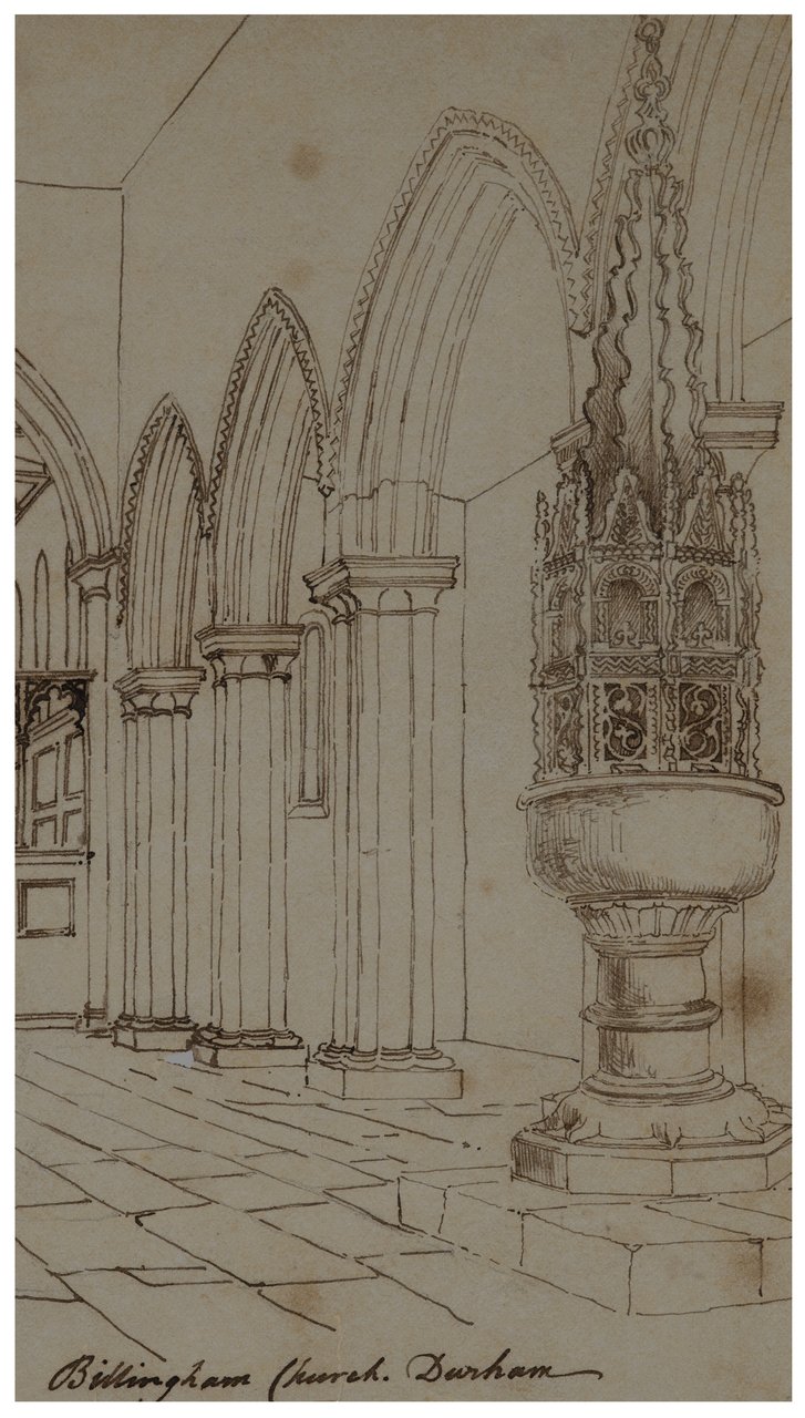 727x1280 An Antique Century English Drawing Of Billingham Church - Gothic Art Drawings