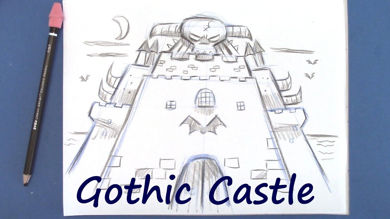 1280x720 draw a gothic castle - Gothic Castle Drawing