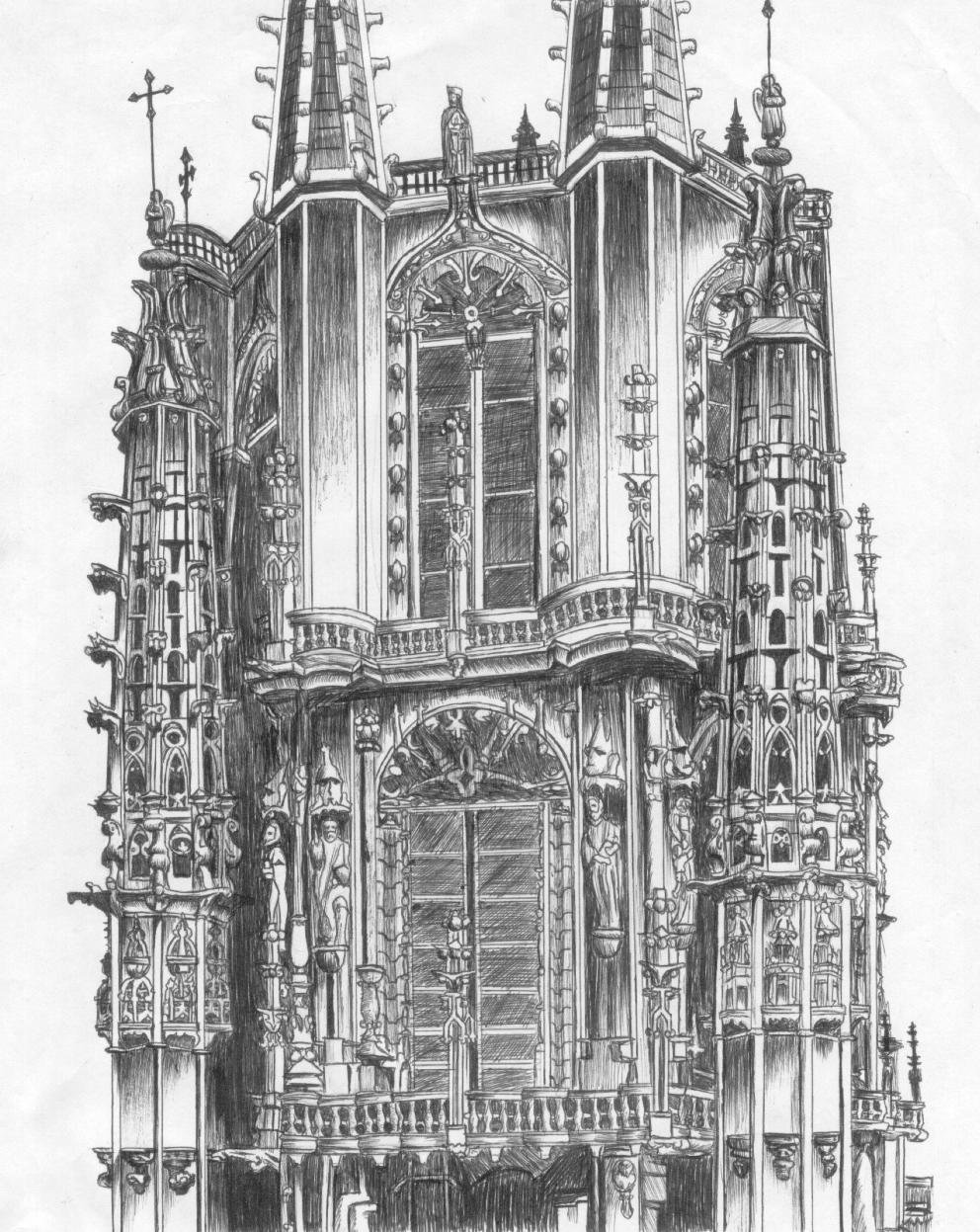 992x1247 Drawing Building Cathedral For Free Download - Gothic Cathedral Drawing