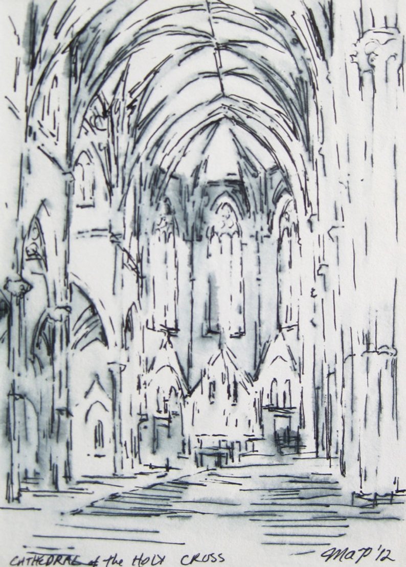 794x1109 Ink Architecture Drawing Boston Cathedral Black And White Etsy - Gothic Cathedral Drawing