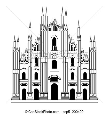 450x470 Milan Cathedral Gothic Architecture Vector Hand Drawn Illustration - Gothic Cathedral Drawing