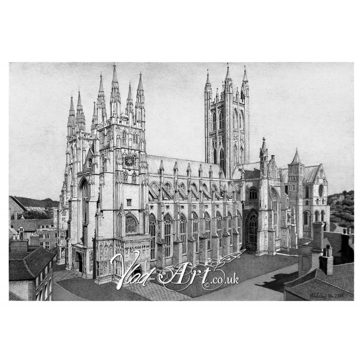 1200x1200 Canterbury Cathedral Pencil Drawing - Gothic Cathedral Drawing
