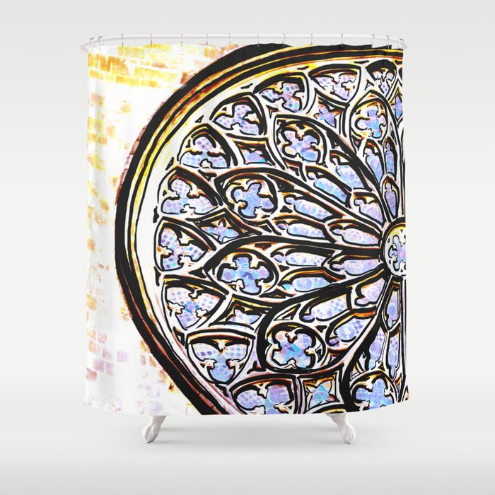 700x700 Gothic Rose Drawing Cathedral Barcelona Shower Curtain - Gothic Rose Drawing