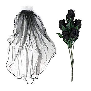 355x355 artificial handheld black gothic rose flowers black veil amazon - Gothic Rose Drawing