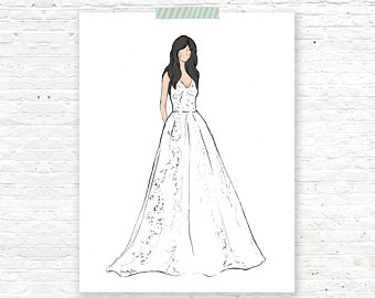 340x270 Bride Gown Drawing Etsy - Gown Drawing