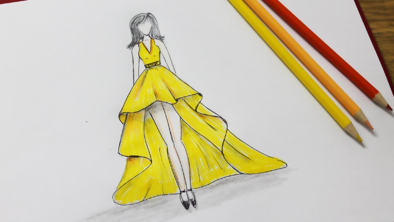 1280x720 How To Draw A Dress Design - Gown Drawing