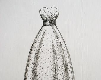 340x270 Wedding Gown Drawing Etsy - Gown Drawing