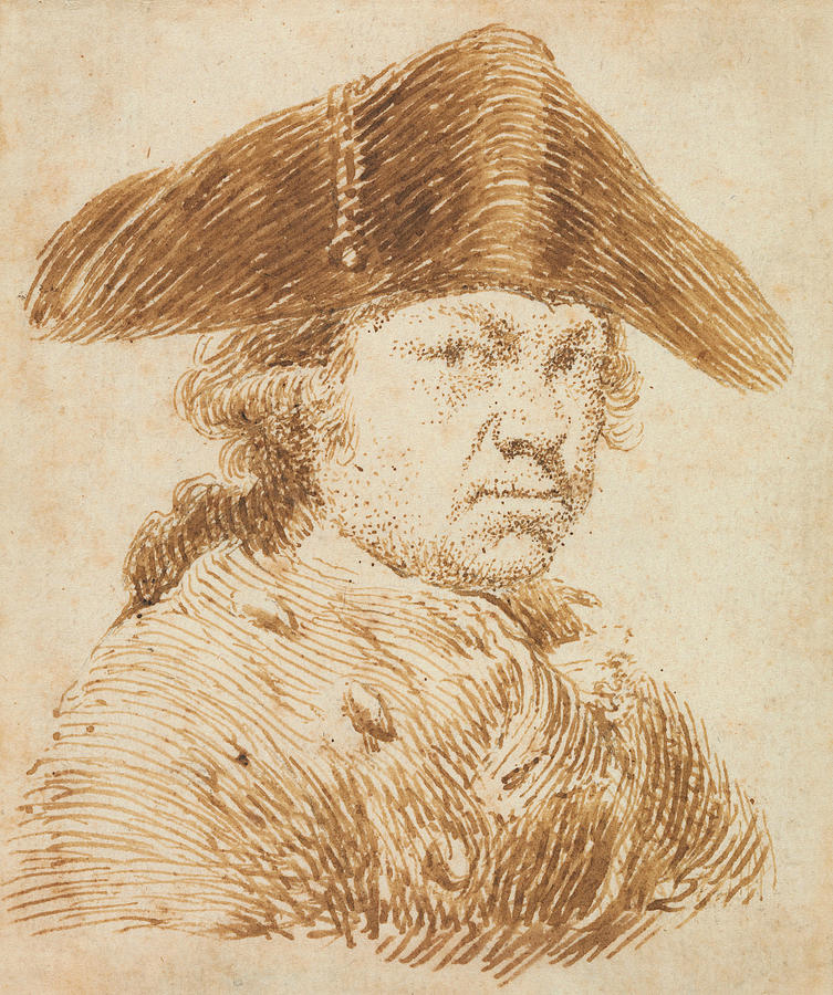 753x900 self portrait in a cocked hat drawing - Goya Drawings